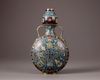A Chinese cloisonne enamel turquoise-ground 'Eight Buddhist Emblems' moonflask