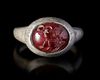 AN AGATE SEAL SILVER RING