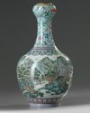A Chinese turquoise-ground famille rose garlic head vase