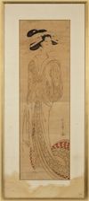 A JAPANESE WOODBLOCK PRINT OF AN ELEGANT GEISHA