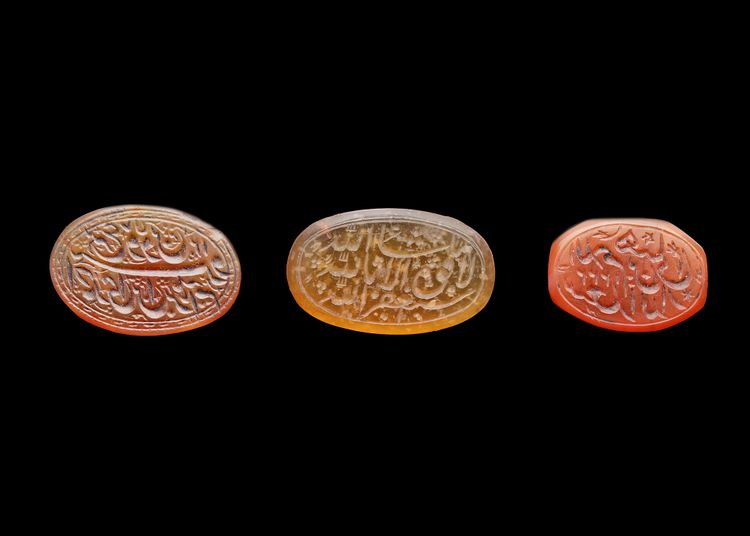 THREE PERSIAN AGATE SEALS, QAJAR PERIOD,18TH-19TH CENTURY