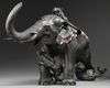 A LARGE JAPANESE BRONZE ELEPHANT AND TIGER GROUP, MEIJI PERIOD (1868-1912)