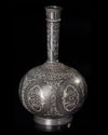 AN INDIAN SILVER-INLAID ALLOY BIDRI FLASK (SURAHI), DECCAN, 20TH CENTURY