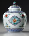 A CHINESE DOUCAI 'LOTUS' JAR AND COVER, QING DYNASTY (1644-1911)