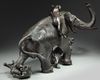 A LARGE JAPANESE BRONZE ELEPHANT AND TIGER GROUP, MEIJI PERIOD (1868-1912)