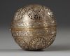 A MAMLUK REVIVAL SILVER INLAID SPHERICAL BRASS CENSER, 19TH CENTURY