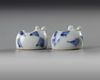 A PAIR OF CHINESE BLUE AND WHITE CAT SHAPED BRUSH WASHERS, MING DYNASTY (1368-1644)