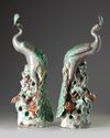 A pair of Chinese famille rose peacocks