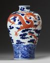 A CHINESE CORAL-RED DECORATED BLUE AND WHITE MEIPING VASE, 20TH CENTURY