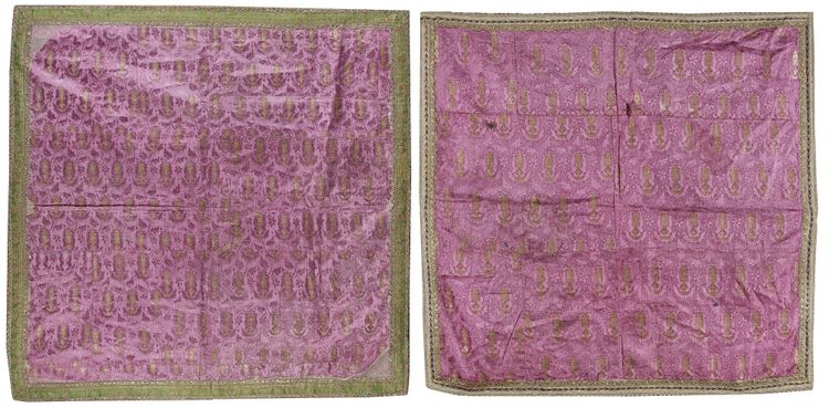 TWO QAJAR PURPLE SILK PANELS, PERSIA