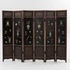 A Chinese precious objects-inlaid black lacquer carved wood six-fold screen