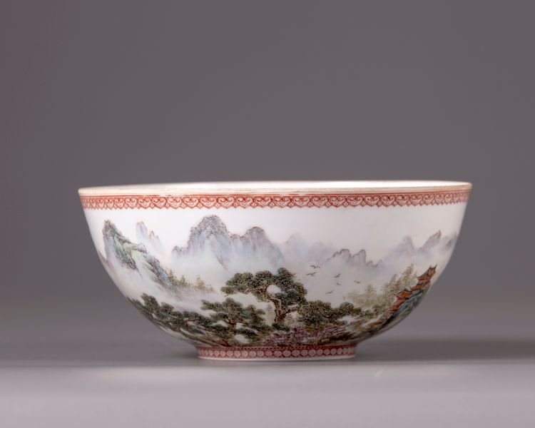 A Chinese famille rose eggshell porcelain 'landscape bowl'
