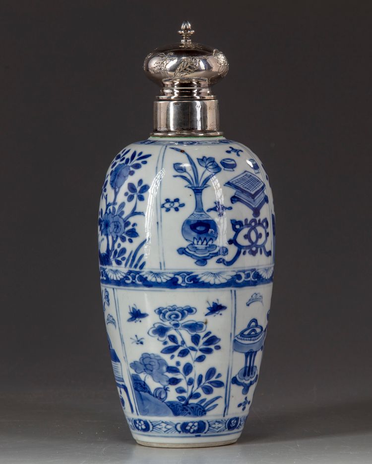 A Chinese blue and white silver mounted jar