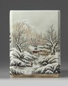 A Chinese enamelled 'winter landscape' square-section brush pot, bitong