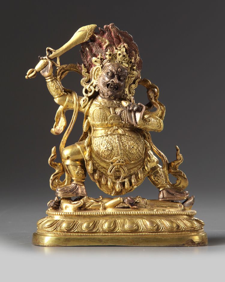 A Sinotibetan gilt bronze figure of mahakala