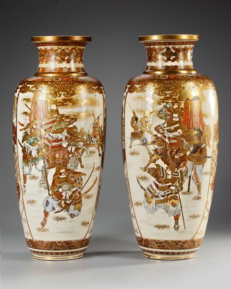 TWO LARGE JAPANESE SATSUMA VASES, MEIJI PERIOD 19TH CENTURY