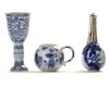 A LOT OF A CHINESE BLUE AND WHITE ROSEWATER SPRINKLER, A STEM BEAKER AND SUGAR POT, KANGXI PERIOD (1662-1722)