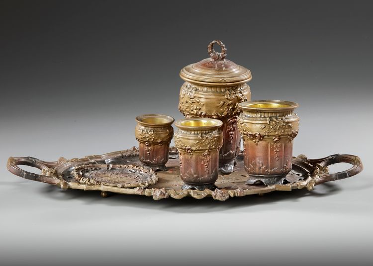 AN OFFICE KIT ON A TRAY, ART NOUVEAU PERIOD 1890-1910