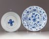 Two blue and white dishes