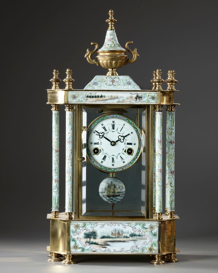 A BRONZE AND ENAMEL CLOCK, LATE 19TH CENTURY