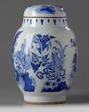 A Chinese blue and white 'figural' jar and cover