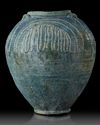 A POST SASSANIAN TURQUOISE GLAZED POTTERY STORAGE JAR, IRAN OR IRAQ, 7TH-8TH CENTURY