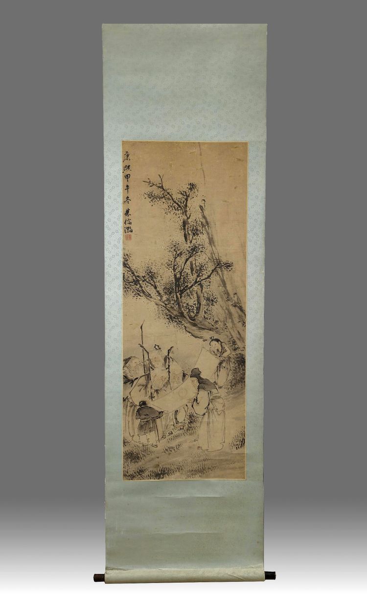 A Chinese hand scroll depicting scholars