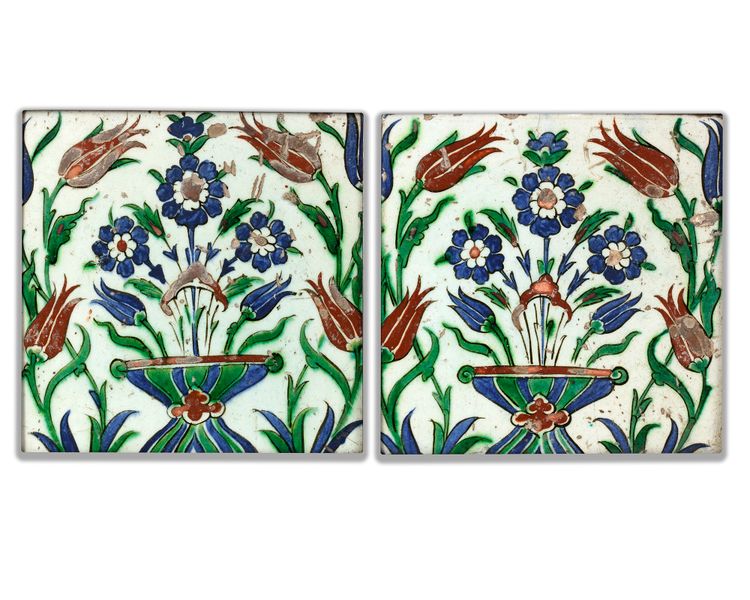 A PAIR OF SQUARE FRAMED IZNIK TILES, OTTOMAN, TURKEY, CA 1600