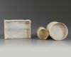 Two Chinese Cantonese-carved brush pots and a box