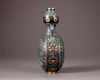A Chinese cloisonne enamel turquoise-ground 'Eight Buddhist Emblems' moonflask
