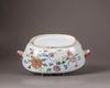 A Chinese famille rose tureen, cover, and stand