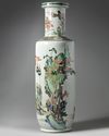 A large Chinese famille verte rouleau vase