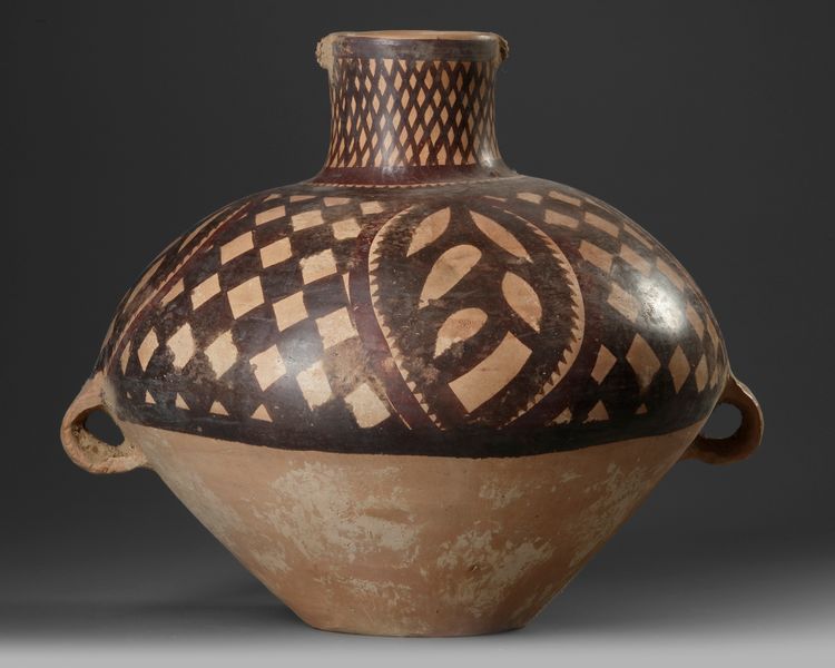 A CHINESE PAINTED POTTERY JAR, NEOLITHIC PERIOD, BANSHAN CULTURE GANSU PROVINCE, 3RD CENTURY OR LATER