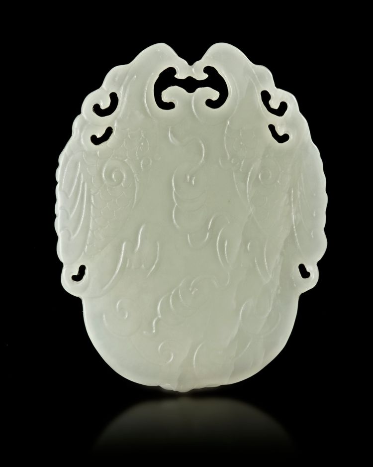 A CHINESE CARVED PHOENIX BIRDS PENDANT, 20TH CENTURY