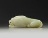 A Chinese pale celadon jade recumbent qilin