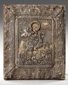 A SILVER EMBROIDERED ICON OF SAINT GEORGE, 19TH CENTURY