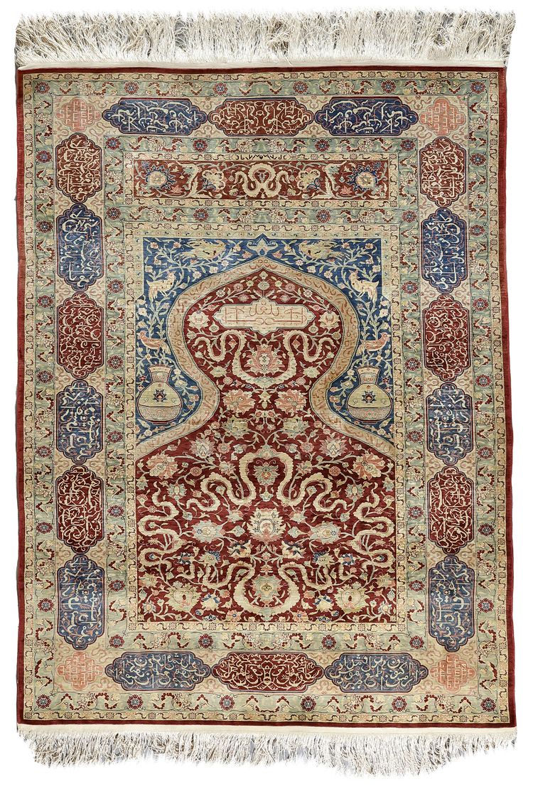 A HEREKE SILK PRAYER RUG, TURKEY, 1960
