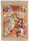 TWO MINIATURES DEPICTING DRAMATIC BATTLE SCENES, QAJAR, 19TH CENTURY