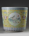 A Chinese yellow-ground famille rose 'boys' jardiniere