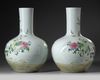 A pair of large Chinese famille rose 'quails' bottle vases, tianqiuping
