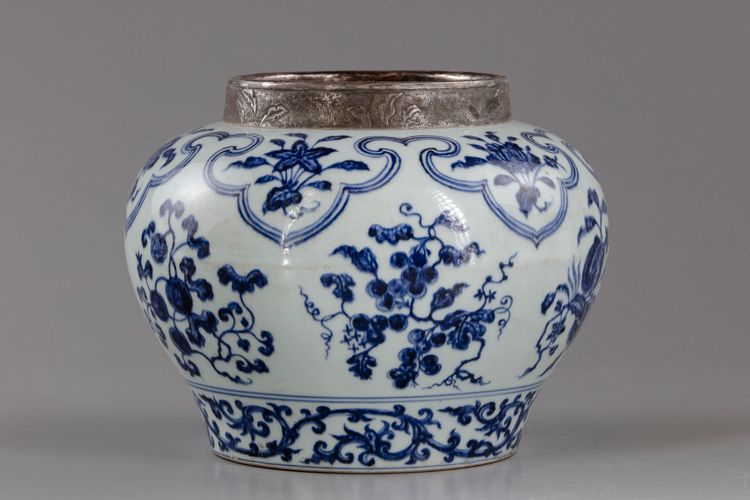 A Chinese  blue and white silver-mounted jar