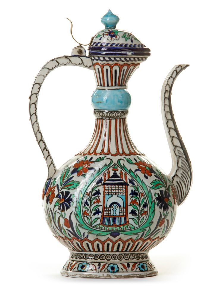 AN IZNIK-STYLE POTTERY EWER, FRANCE, 19TH CENTURY