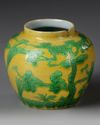 A CHINESE YELLOW-GROUND GREEN ENAMELED POT, MING DYNASTY (1368-1644) OR LATER