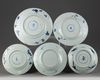 A group of five Chinese blue and white plates