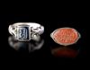 TWO AGATE SILVER RINGS