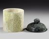 CHINESE CARVED WHITE JADE CYLINDRICAL JAR WITH JADE COVER, 19TH CENTURY