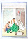 LADIES SEWING A GREEN GARMENT, AMRITSA, PUNJAB INDIA, 19TH CENTURY